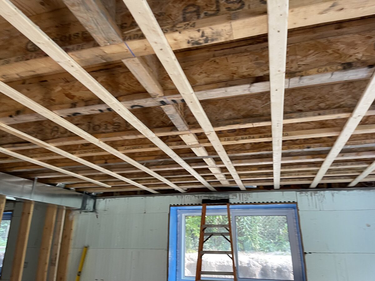 Interior ceiling and wall framing work